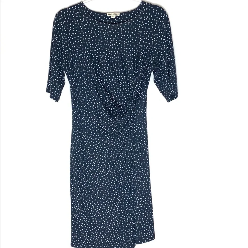 Whistles navy print draped elbow sleeve dress